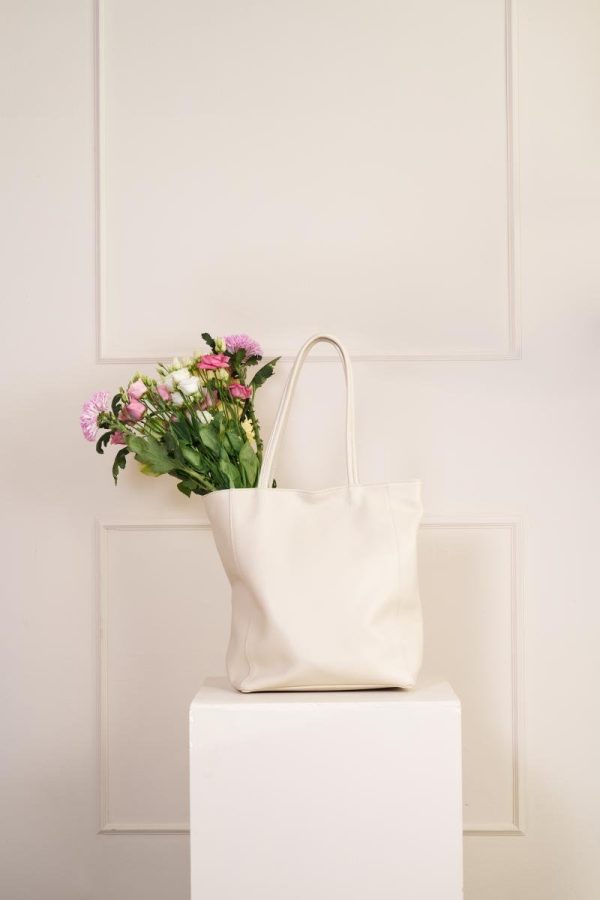 Leather paperbag - Beige